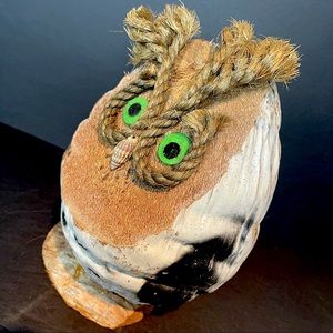 vintage owl coconut sculpture